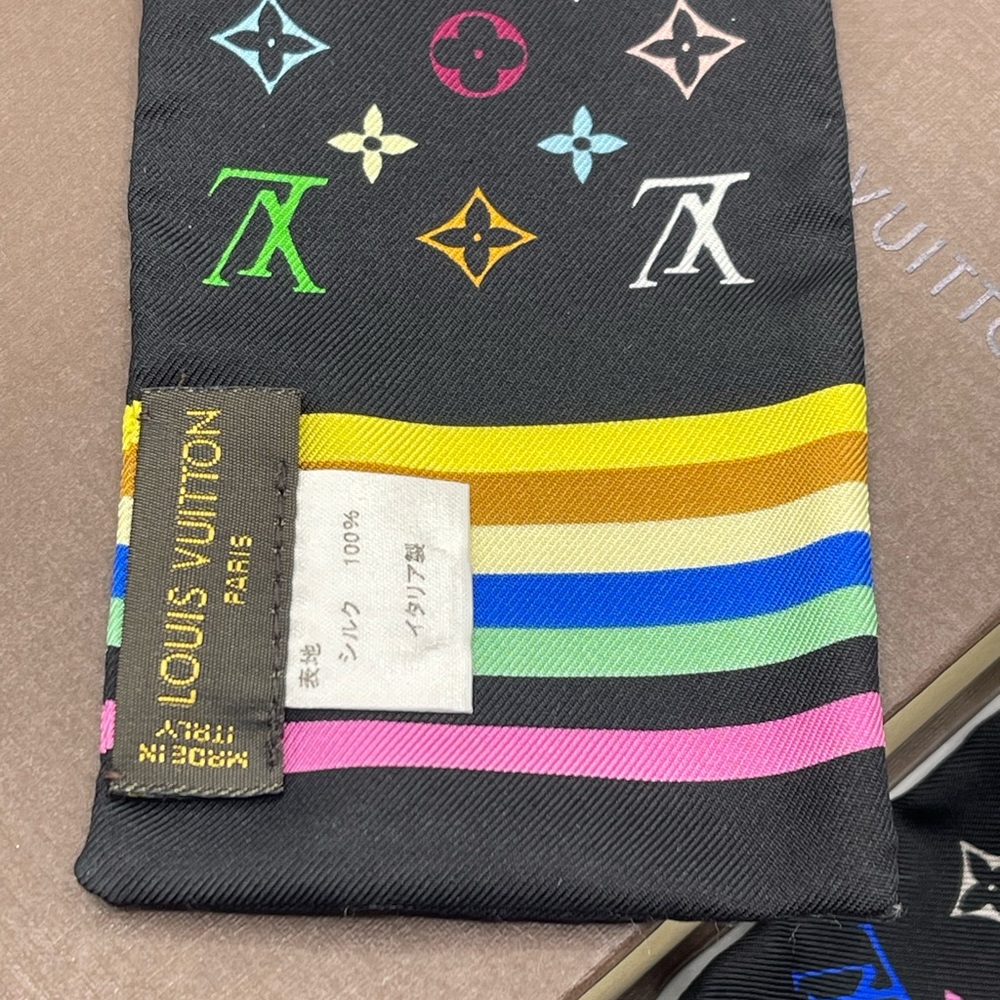 Louis Vuitton x Takashi Murakami Multicolor Noir Bandeau Neckerchief Scarf Wrap - Picture 13 of 15